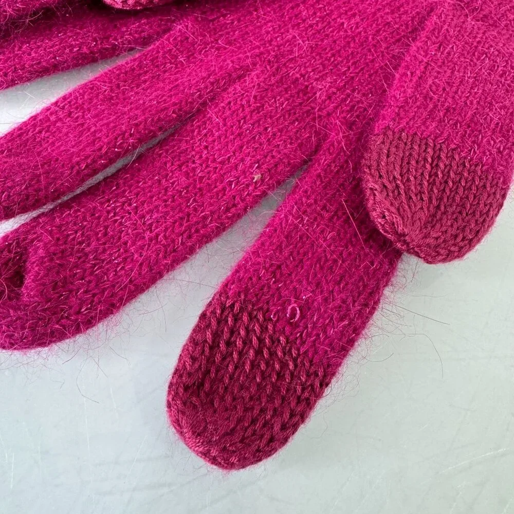 New Coach Ocelot Touch Knit Gloves Angora Rabbit Hair Cranberry Metallic NWT